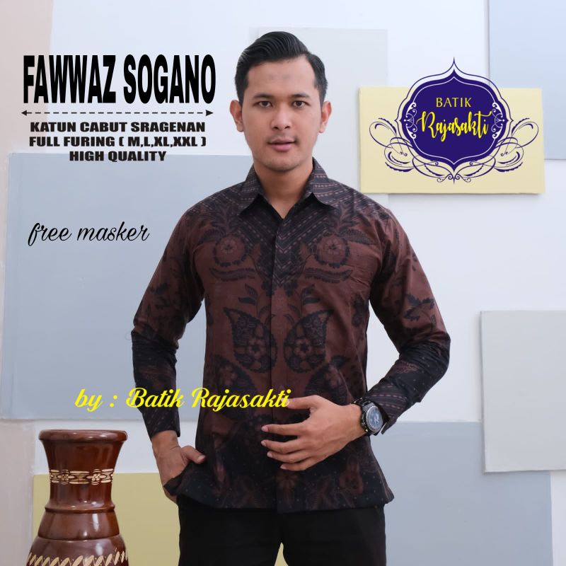 KEMEJA BATIK SOLO FAWWAZ SOGAN RJS BATIK PRIA SIZE M L XL XXL