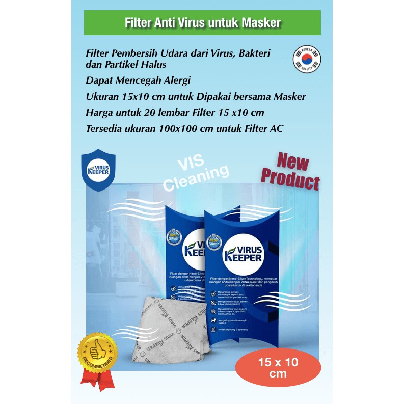 Filter Anti Virus Corona / Filter Masker (Virus Keeper) 15 x 10 cm