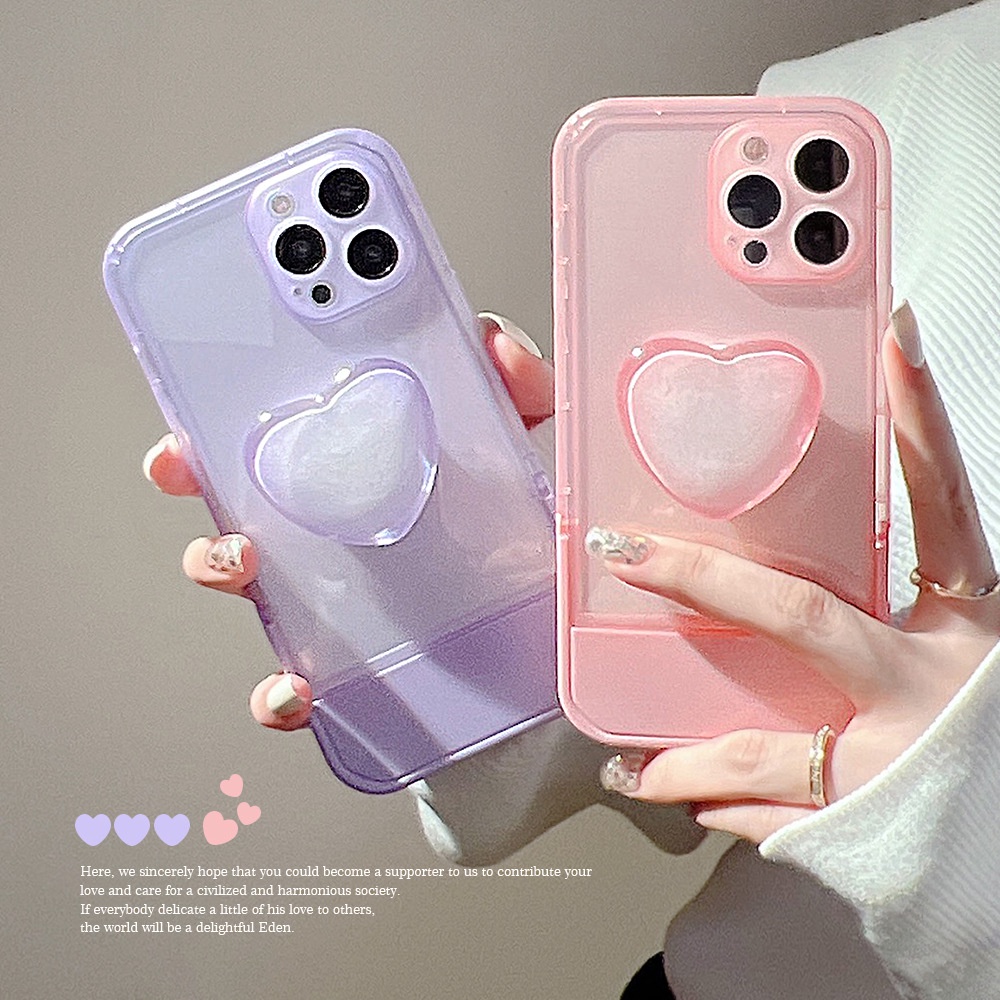 Case Pelindung Transparan Dengan Holder Hati Untuk Iphone 11 8 7 Plus SE2 XS XR 12 13 PRO MAX