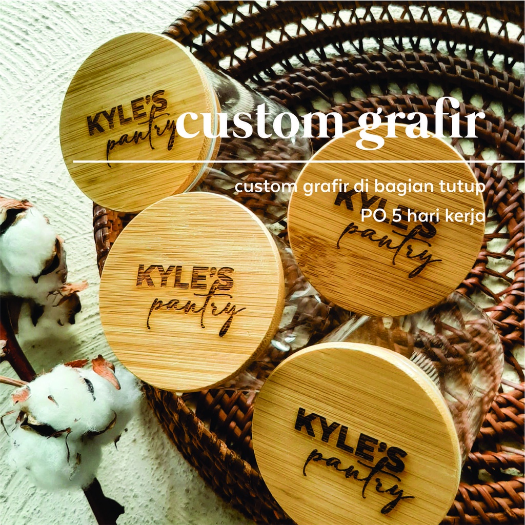 [NORD] JAR TOPLES BUMBU DAPUR, TOPLES KACA, TOPLES TUTUP BAMBU CUSTOM GRAFIR