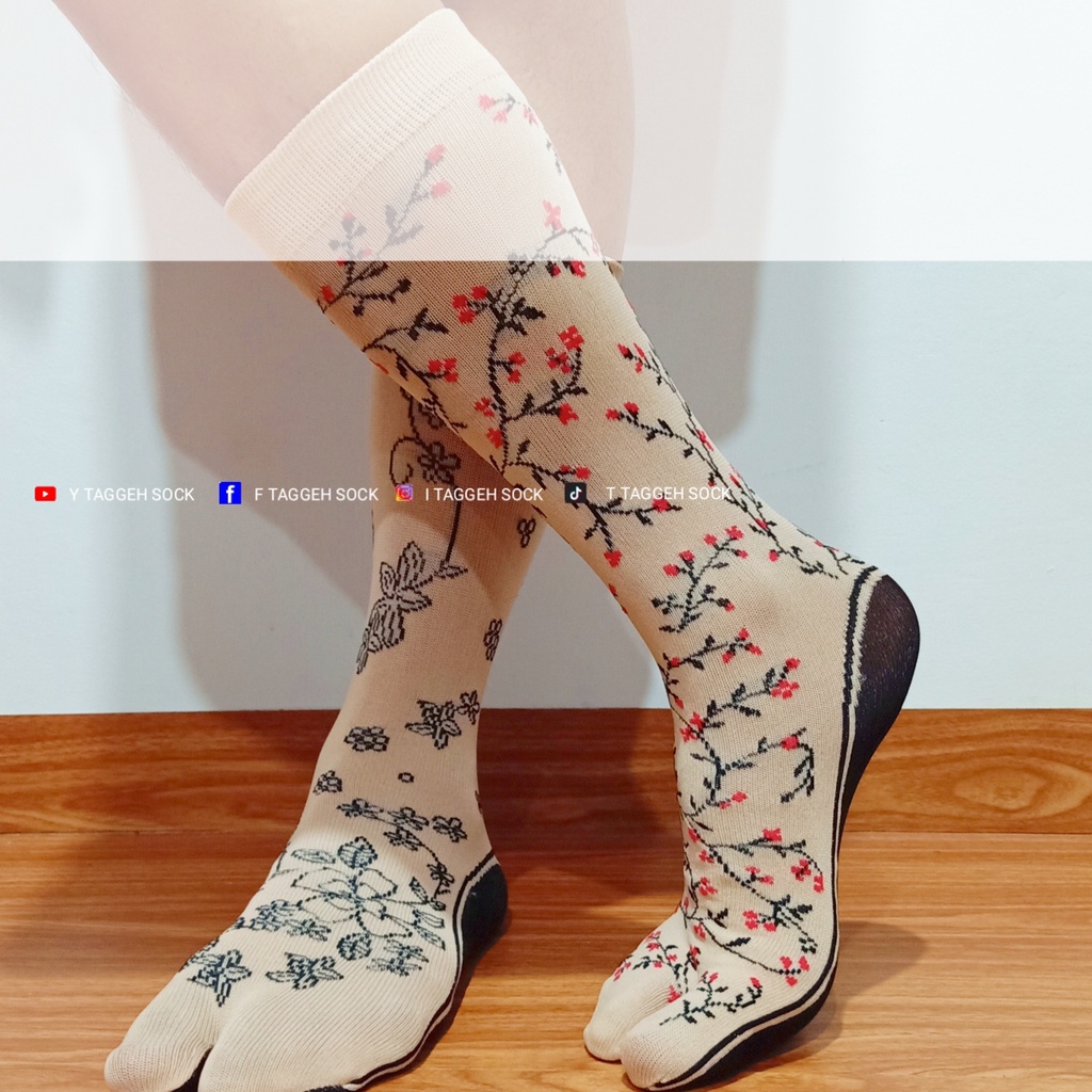 KAOS KAKI JEMPOL MOTIF BUNGA/HENNA UKURAN SEBETIS TELAPAK HITAM/ KAOS KAKI MUSLIMAH