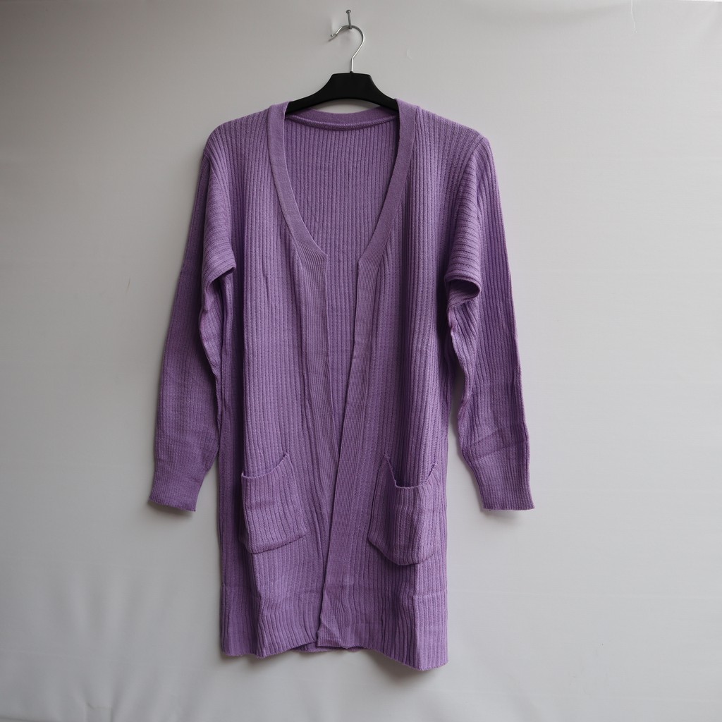 LONG CARDY RAJUT WANITA / OUTER CARDY / CARDIGAN POLOS / OVERSIZE CARDY-LILAC