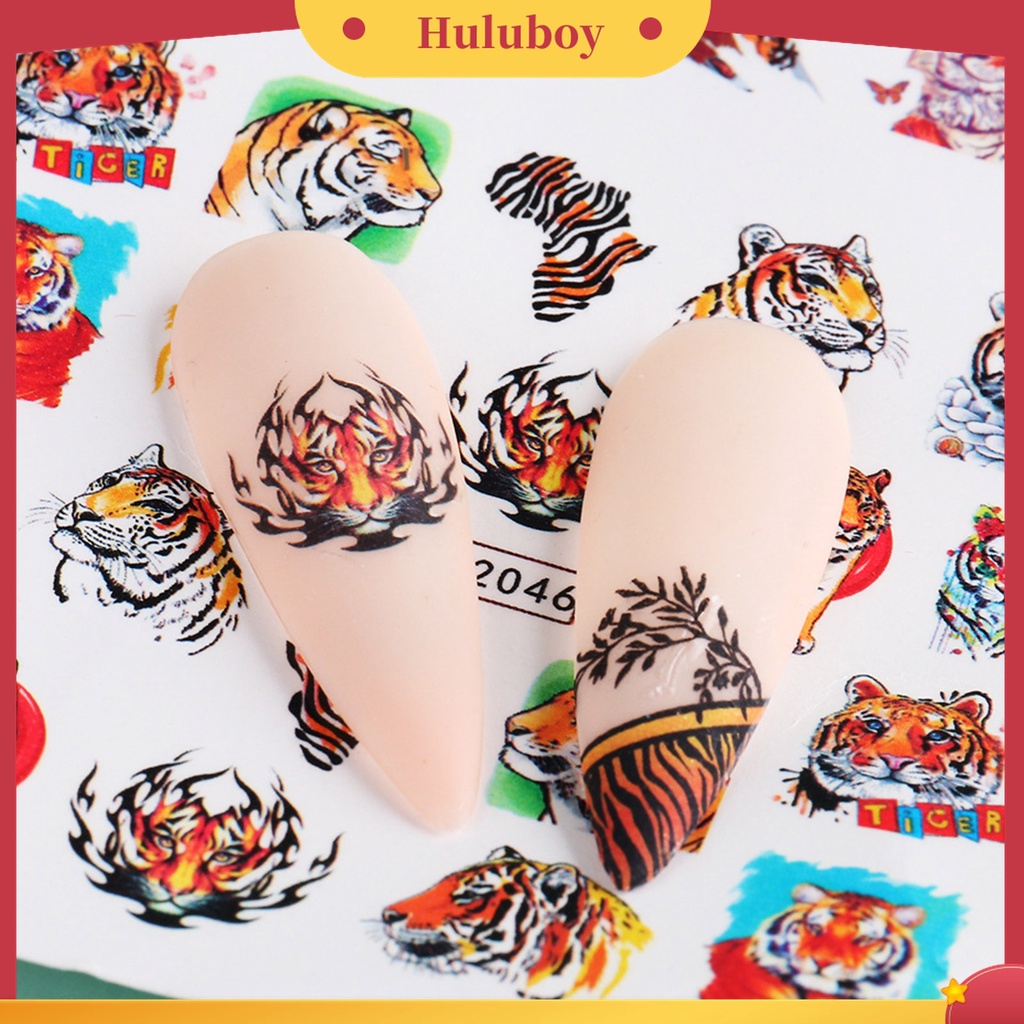 Huluboy Huluboy♡ Stiker Kuku Motif Harimau 2022 Bahan Kertas Ringan Untuk Manicure