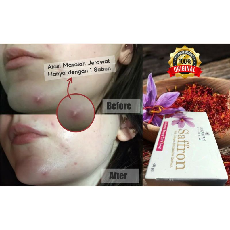 Sabun Safron Collagen Spirulina Pemutih Wajah dan Penghilang Jerawat Ampuh / Sabun