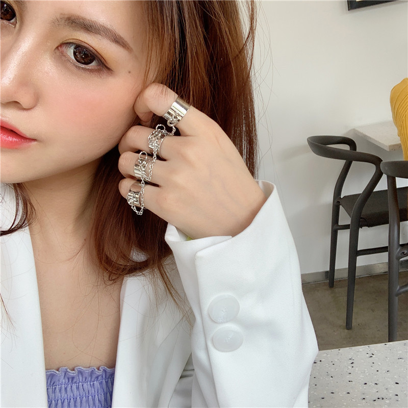 Cincin Rantai Multilayer Adjustable Model Terbuka Gaya Punk Hip Hop Untuk Wanita