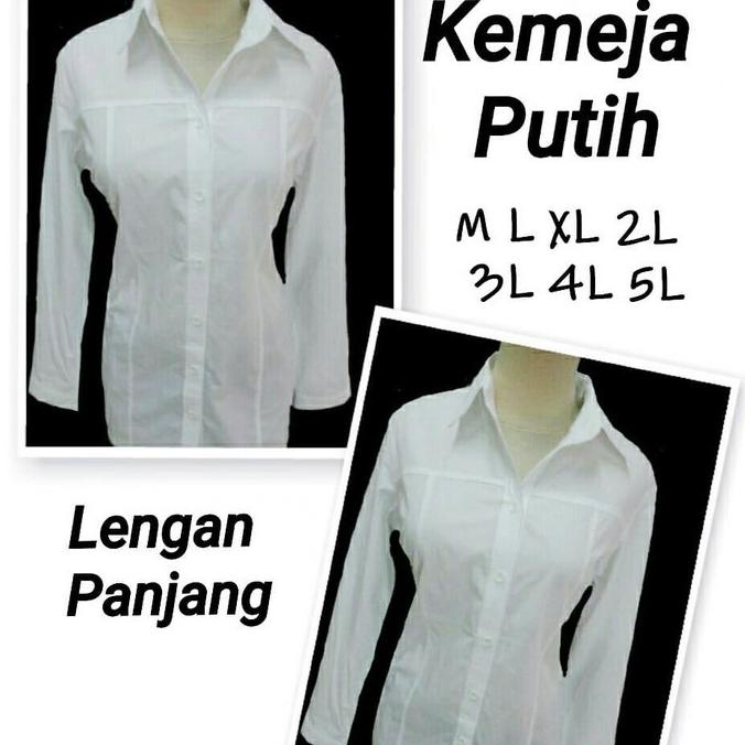 Kemeja Putih Wanita Jumbo Lengan Panjang Baju Atasan Blouse Kerja Hem