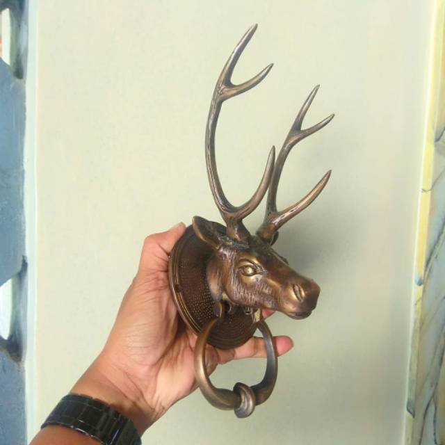 Door knocker / ketukan pintu kuningan antik motif menjangan Termurah