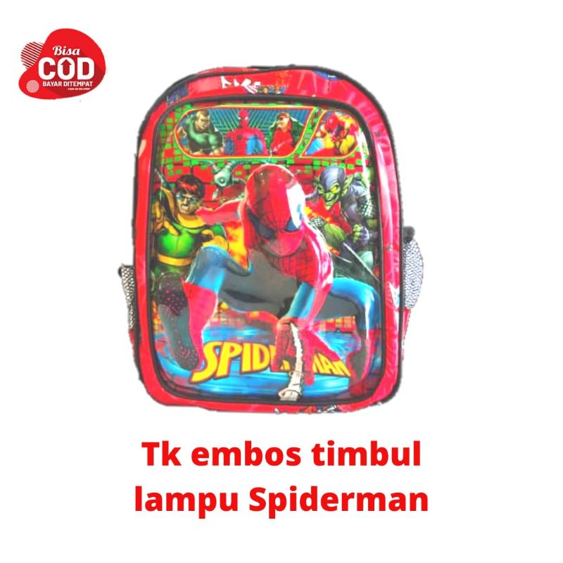 Tas ransel anak Tk Laki-laki karakter embos timbul 3D lampu nyala