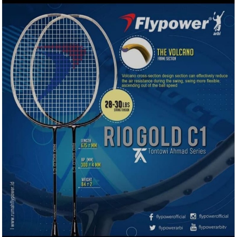 Raket Flypower Rio Gold C1 Original Bonus Tas Dan Baju