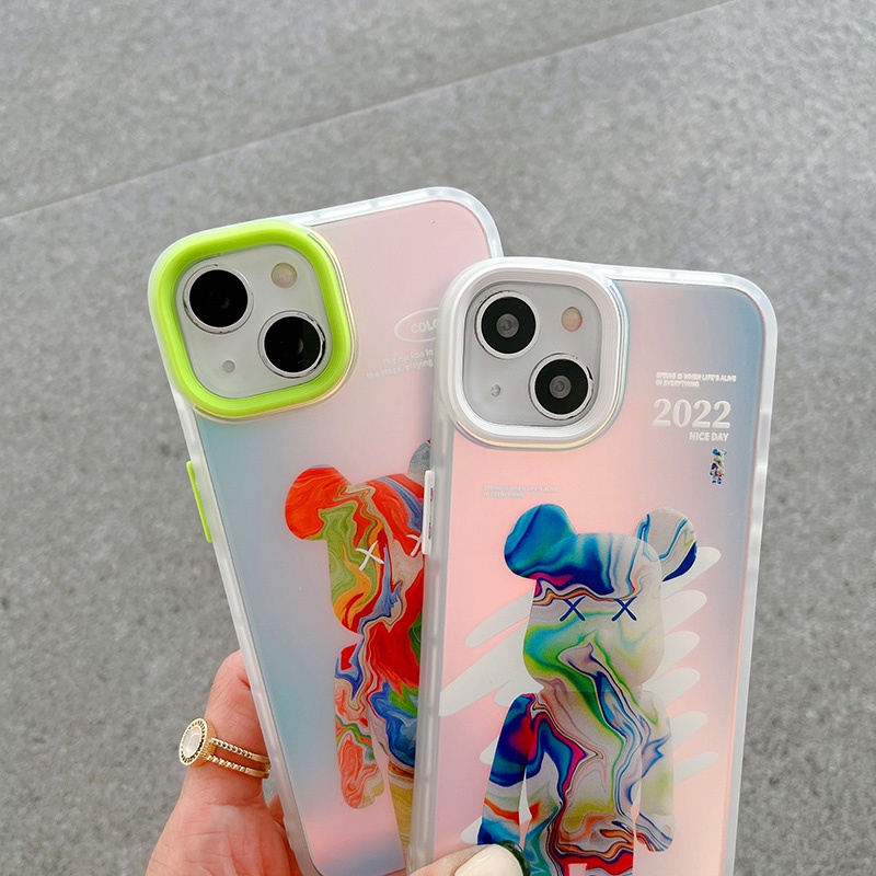 Color Laser Green Bear, White Bear (For iPhone 7Plus 8Plus X XS XS Max 11 Pro Max 12 Pro Max 13 Pro Max Case)