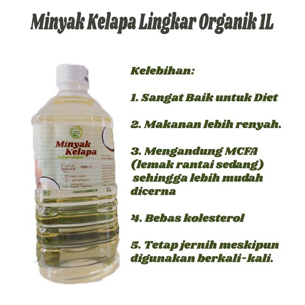

Minyak Kelapa Asli Murni Lingkar Organik 1 Liter - Minyak Goreng Kelapa Jernih Rendah Kolesterol