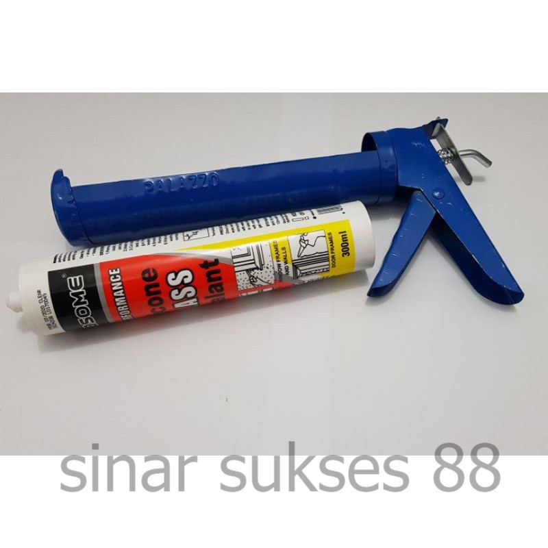 

paket lem kaca silicone sealant + gun tembakan silicone CLEAR BENING