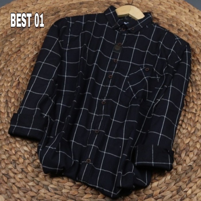 Kemeja Pria Lengan Panjang Baju Cowok Motif Kotak Flanel distro BEST 04 M Trendy Murah Cowok Terlari