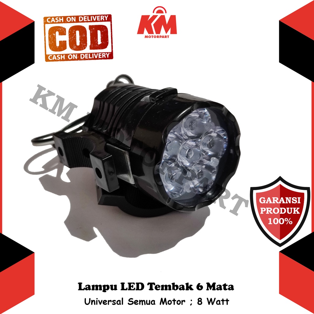 Lampu Tembak Motor Super Terang Warna Putih LED 6 Mata Universal