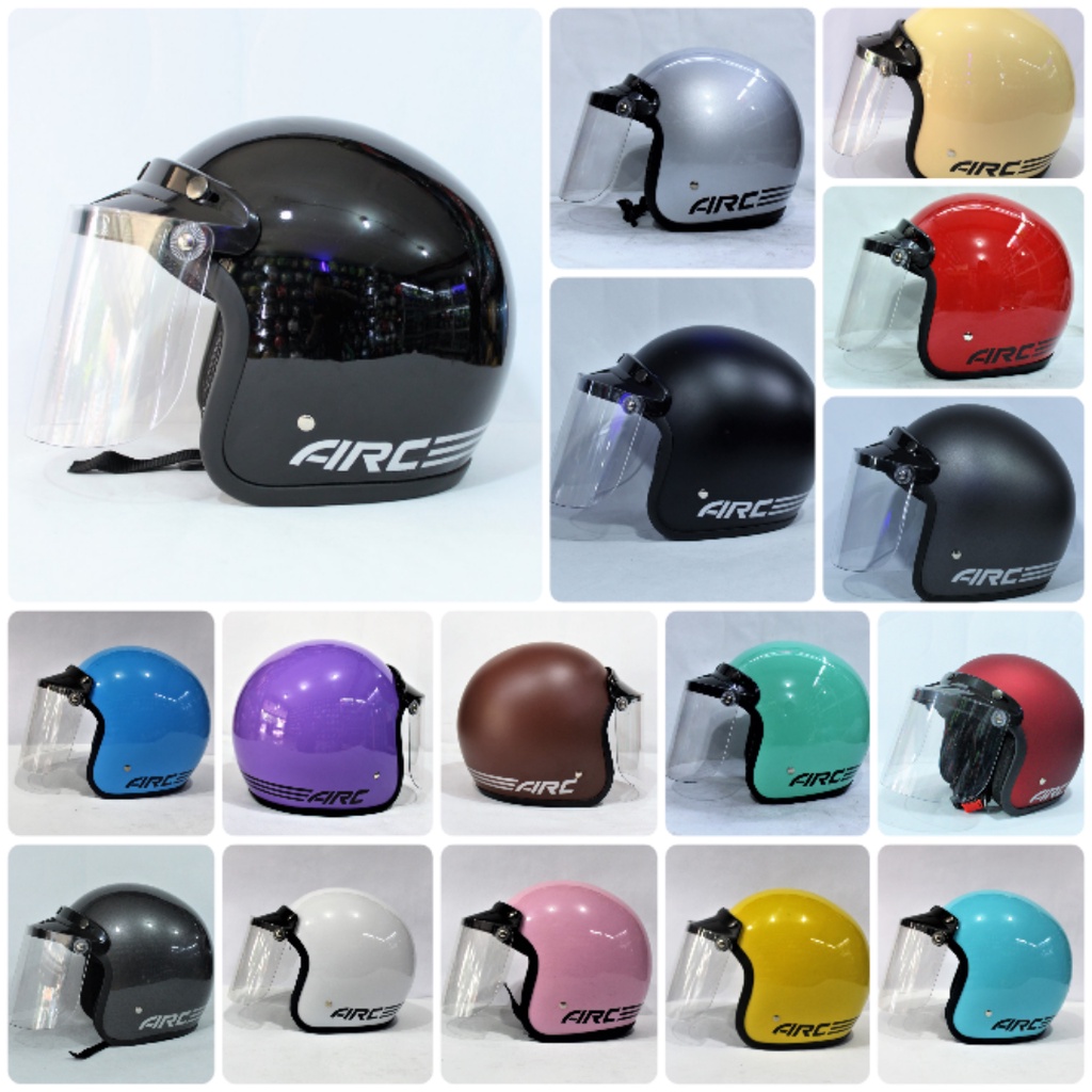 HELM BOGO AIRC POLOS KACA DATAR BENING/CLEAR DEWASA PRIA DAN WANITA FULL LEHER BUJANGAN HELM2277