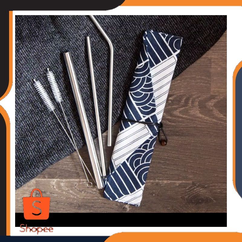 

6 in 1 Stainless Straw Japan Pouch Sedotan Stainless WW 107