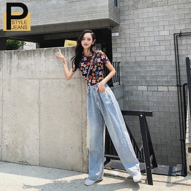 Korean New Women's Loose High Waist Wide Leg pengait celana Jeans