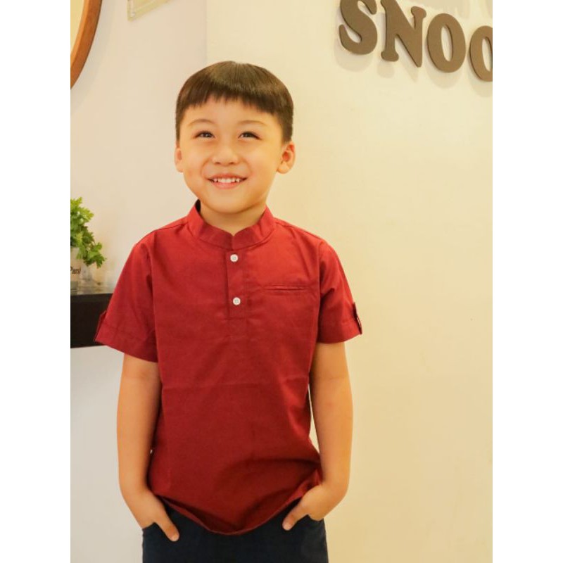 Yobebee Kemeja Katun Tangan Pendek Anak Laki Laki Usia 2 4 6 8 10 12 Tahun Baju Atasan Kids Polos Remaja Tanggung Boy Shirt Model Casual Formal Kemeja Chiangi Kerah Anak Cowok