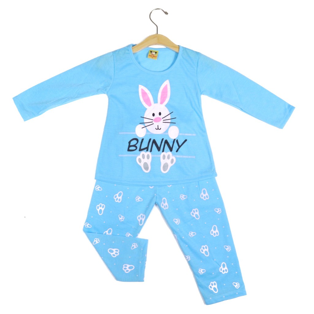 SETELAN FASHION ANAK SIKUNING  SRM21 BAJU ANAK PEREMPUAN MOTIF BUNNY BAHAN KAOS 2-6 TAHUN