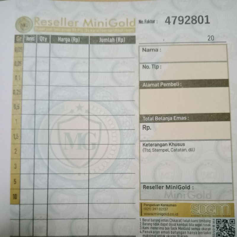 

nota kosong perlembar