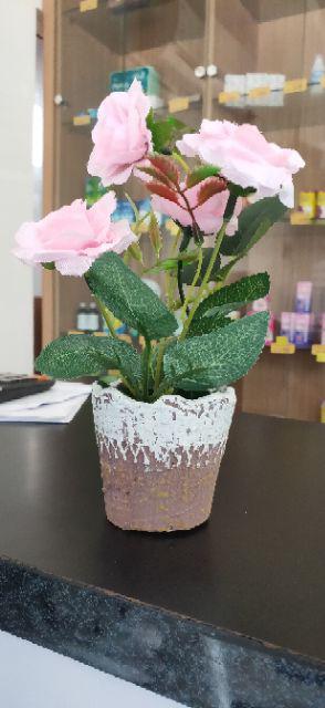 Bunga Palsu Mawar Kuncup Mekar Dan Vas Keramik/mawar Kuncup Plastik/bunga Artificial /dekorasi Rumah