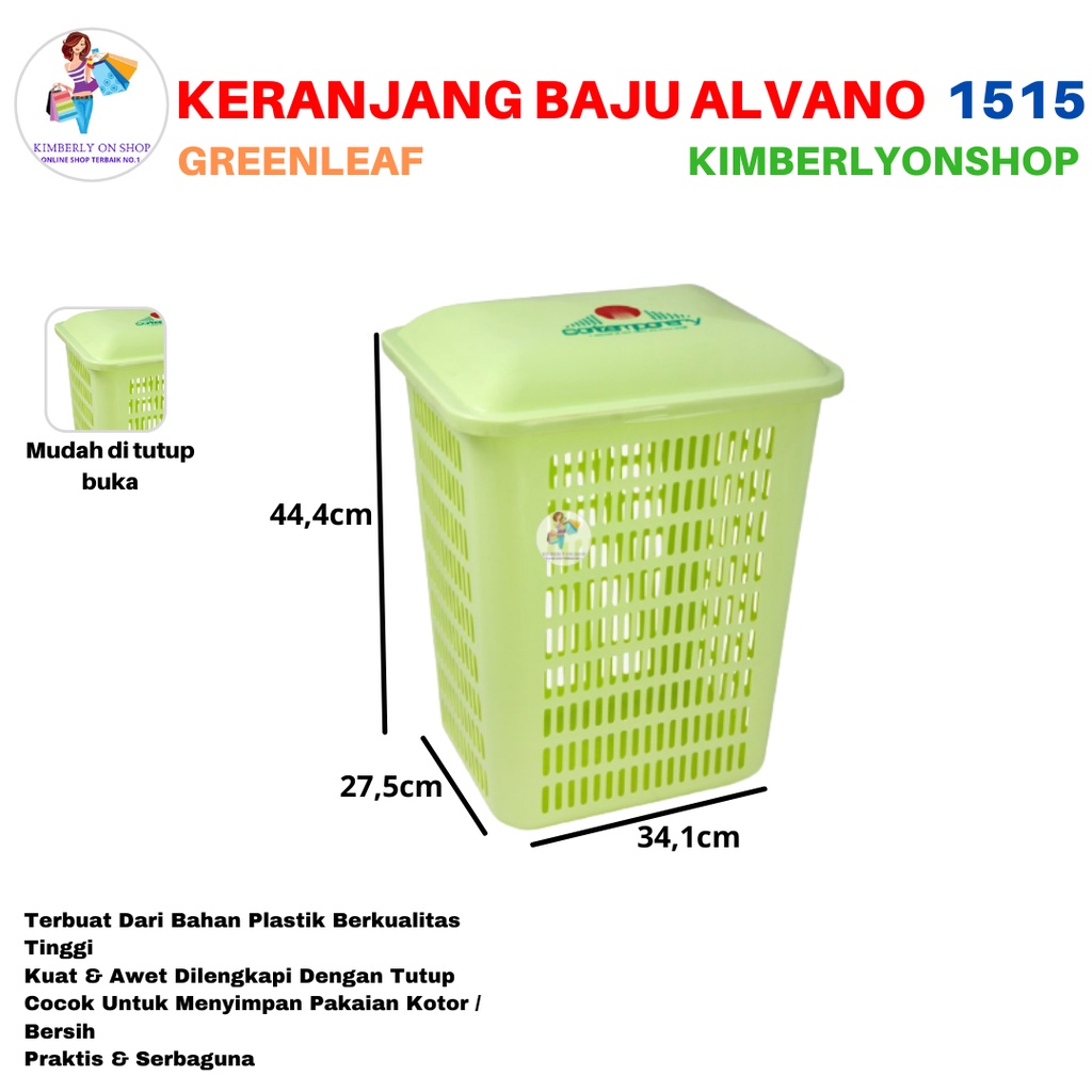 Keranjang Pakaian Laundry Plastik Baju Kotor Alvano 1515 Green Leaf
