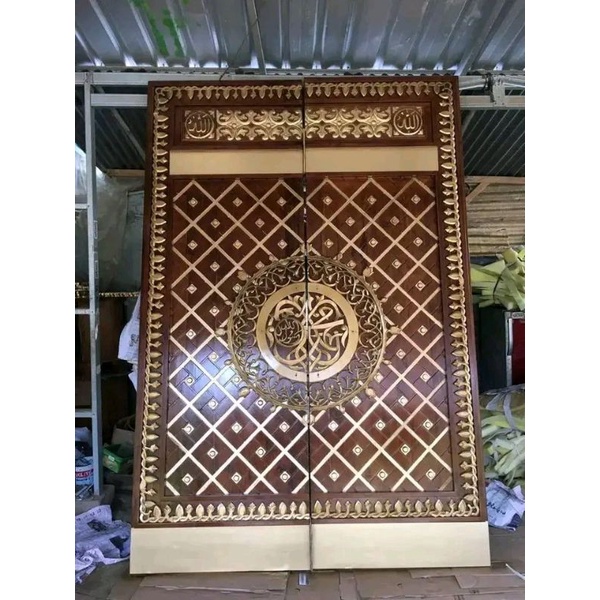 pintu jati ukir nabawi replika, pintu rumah jati model nabawi