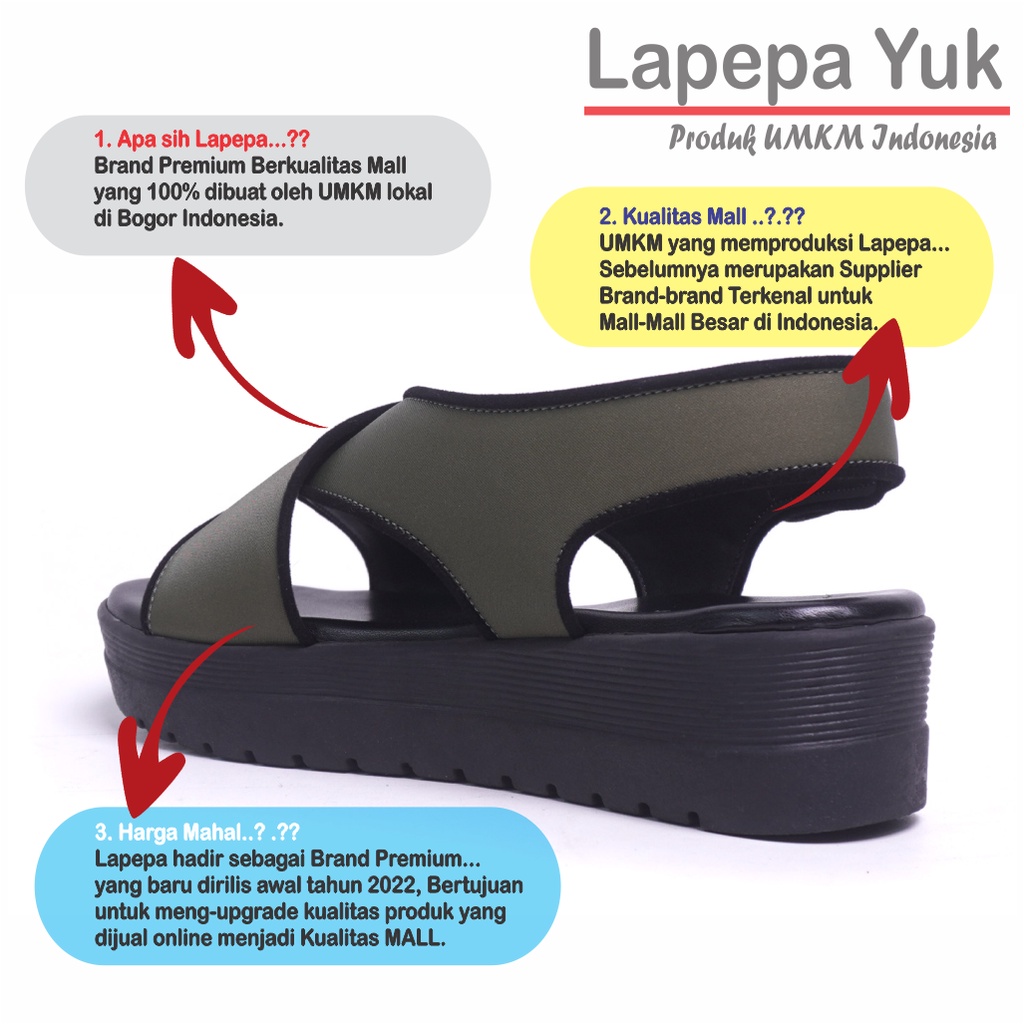 LAPEPA YUK -  Sepatu Sandal Wanita Wedges CLARIE Model Ban dua Tali Strap belakang Hak Tinggi Sole 4 cm Spatu Sendal Gunung Cewek  Size 36 37 38 39 40 Warna OLIVE Hijau Soft Cewe Kekinian Premium Terbaru Shoes Ori Original Mall Official Store Promo