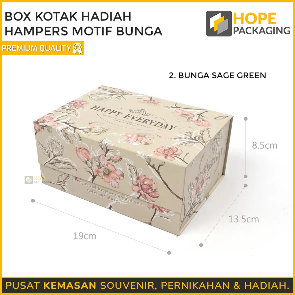 Box kotak hadiah hampers motif bunga penutup dengan magnet Warna Merah dan Sage Green