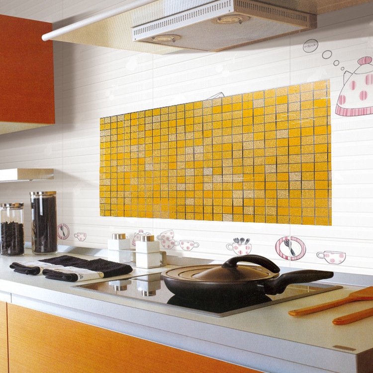 45x70cm Dapur Mosaik Kisi Minyak Bukti Wallpaper/Kamar Mandi Aluminium Foil Self-adhensive Stiker Dinding/Tahan Air DIY Foil Paper Art Wall Sticker