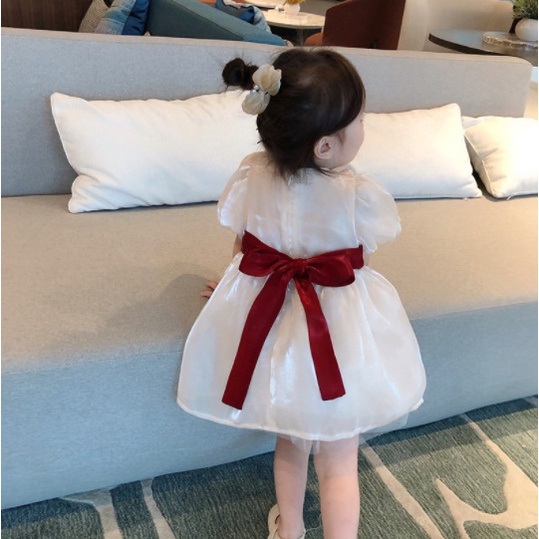 WHITE DRESS / DRESS KEMBANG GADING PITA MERAH  baju dress tutu anak perempuan set import