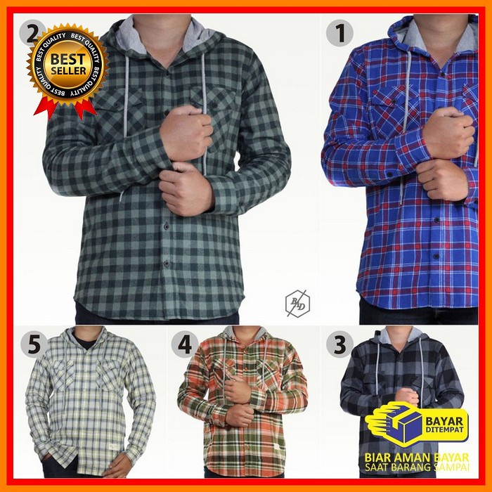 Terlaris Hem Polos Lengan Panjang Brand Distro Pria Dewasa Hem Co FZ955 Kemeja Flanel Hoodie Cowo Ca