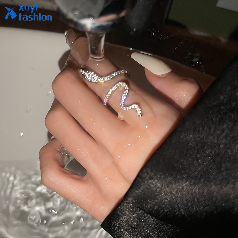 Cincin Silver Bentuk Ular Hias Berlian Untuk Wanita