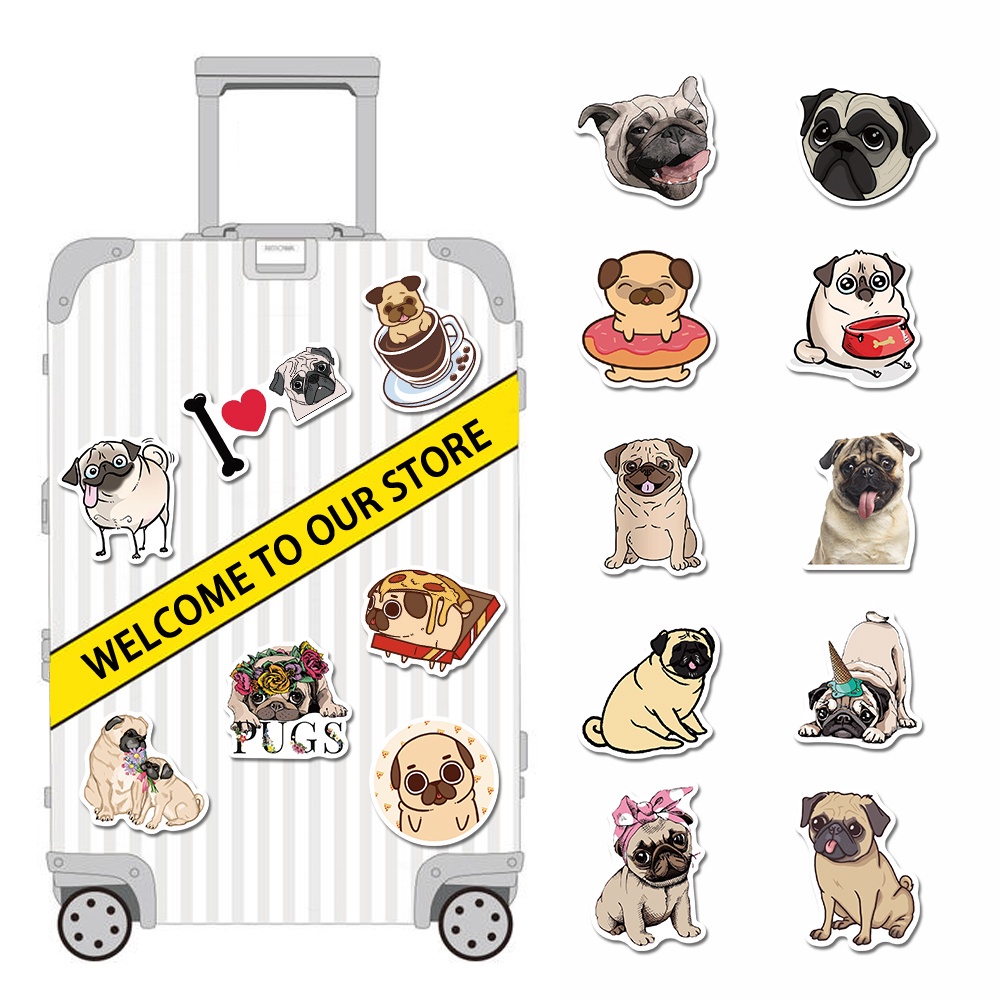 [In stock] 50pcs cute pug cartoon stickers, funny hand account stickers, children's toys, computer waterproof stickers