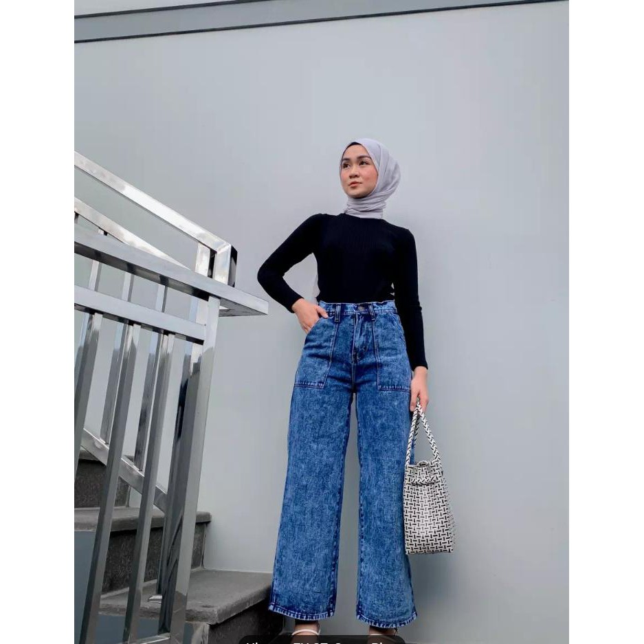 CELANA WANITA JEANS KULOT KANTONG TEMPEL MUSLIM