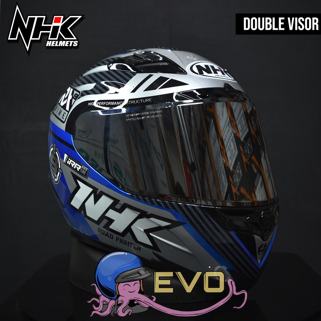 NHK RX9 RACER BLUE PAKET GANTENG ORIGINAL - HELM NHK RX9 RACER X BLUE/SILVER FLUO