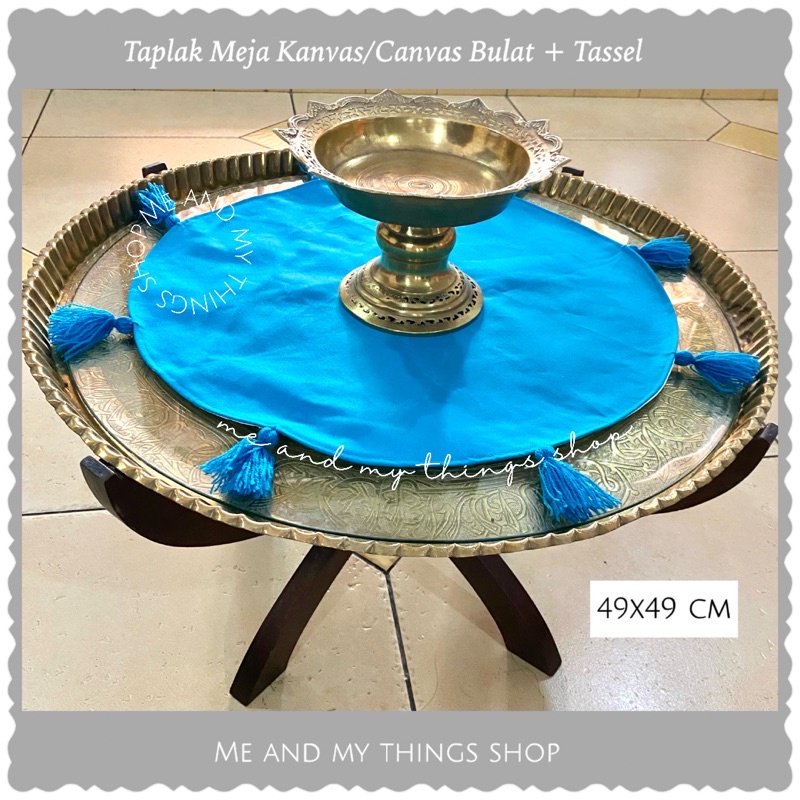 Taplak Meja Tamu Bulat Bundar Polos Kanvas/Canvas Murah  Kecil Coffee Round Table Rumbai Tassel