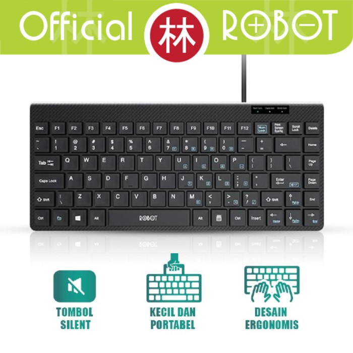 Robot RK10 Mini USB Wired Keyboard Ultra Thin Silent Button Anti Slip