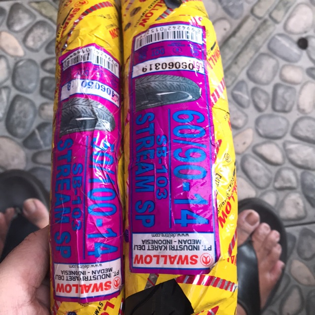 SWALLOW 50/100-14 & 60/90-14 STREAM SP BAN BABYLOOK SEPASANG DEPAN BLK RING 14