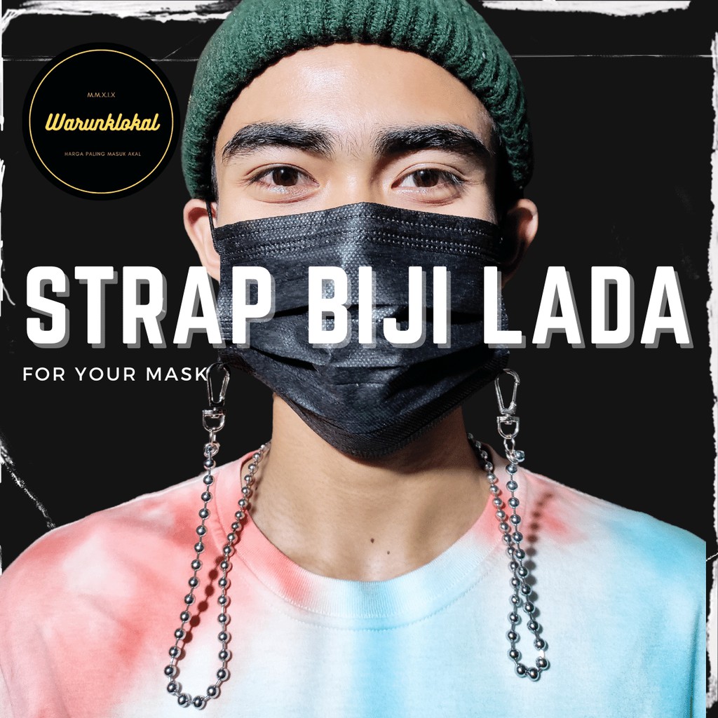 STRAP MASKER PRIA PREMIUM STREP MASKER RANTAI BIJI LADA TALI MASKER ROCKER TERBARU DARI WARUNKLOKAL