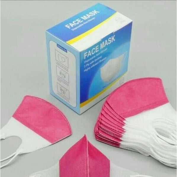 Masker Duckbill Alkindo pink -duckbill merah muda  -Alkindo Duckbill -Warna merah Muda Isi 50