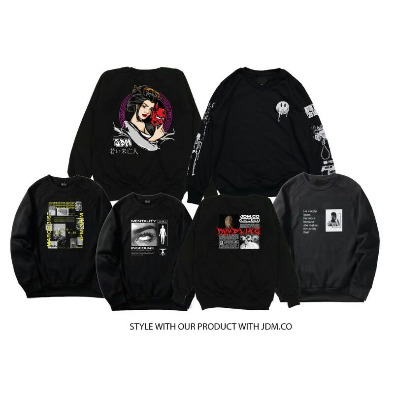 Crewneck/Sweater Hitam Model Simple Pria Wanita