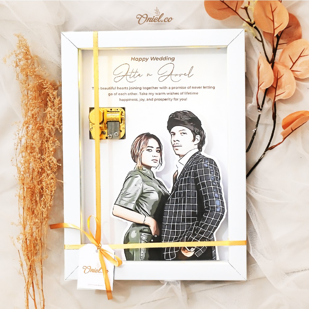 Sketsa Wajah Custom 3D Music Box With Lamp untuk Kado atau Souvenir Pernikahan Musik Box dengan Lamp