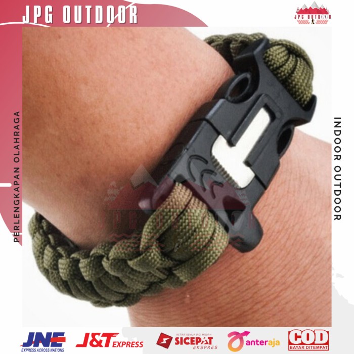 Gelang Paracord Survival Outdoor Bracelet with Magnesium Fline Fire Starter Pemantik Api Survival