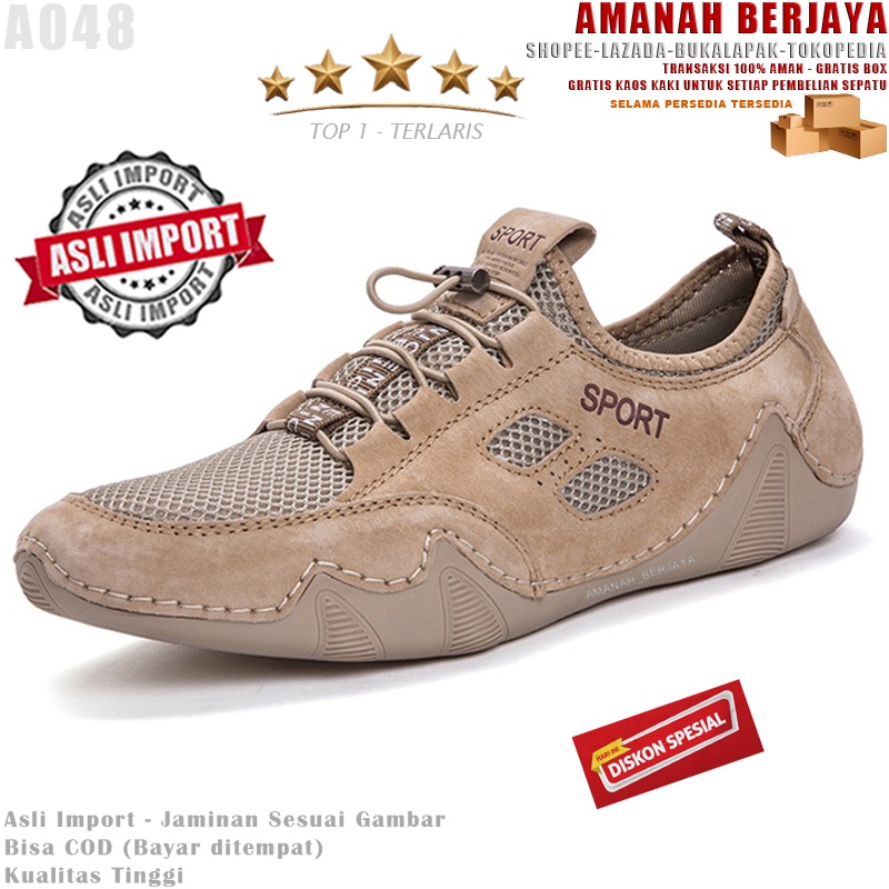 Ready Stok  Best Seller Hot Promo Terbaru A048 Sepatu Kulit Pria Wanita Remaja Dewasa Kasual Sport Sneakers Formal Asli Import Original Kekinian