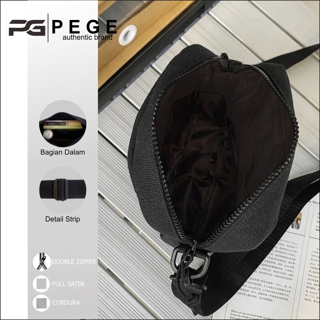 Tas Selempang Polos Pria PEGE Slempang Kasual Cowok Hitam Slingbag Bahu Keren Murah - PG 8864