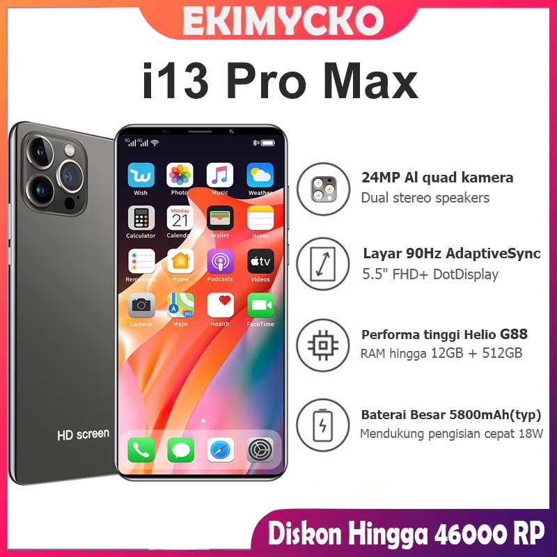 （COD) Hp Murah Cuci Gudangasli HP Ponsel Murah i13 Por Max 5g Android 5.5 Inci Murah 12G+512G hp murah