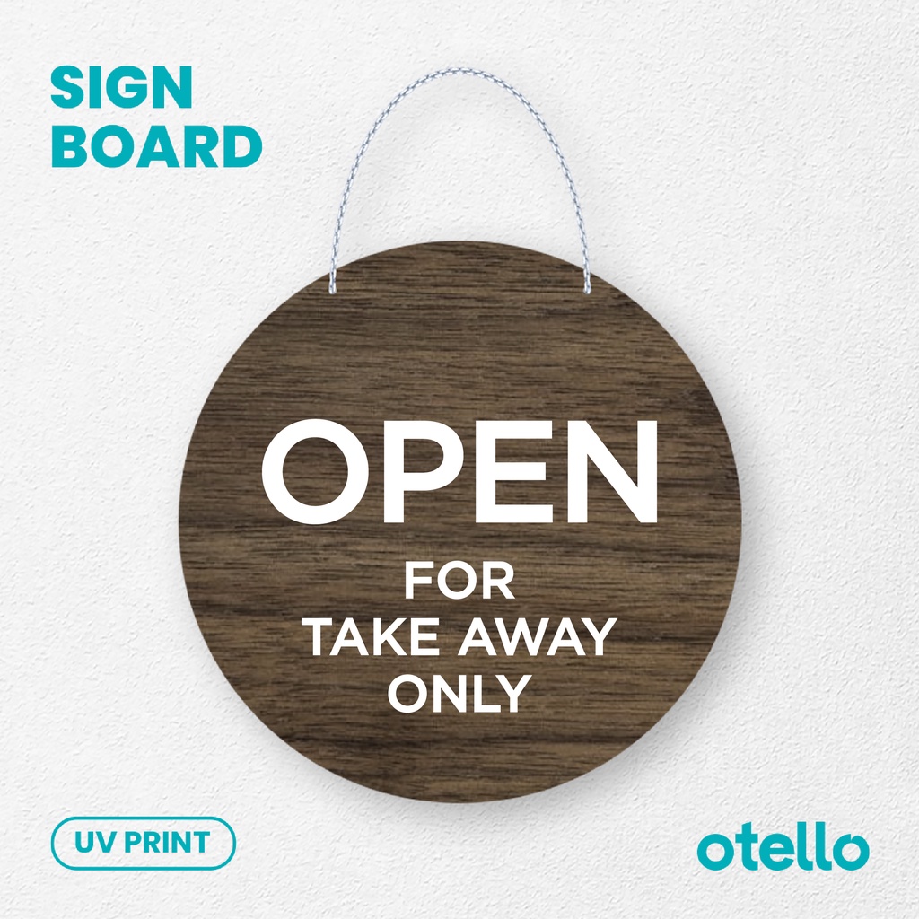 Otello - Papan Open For Take Away Only Sign Board Kayu Rantai Gantungan Signage Wood