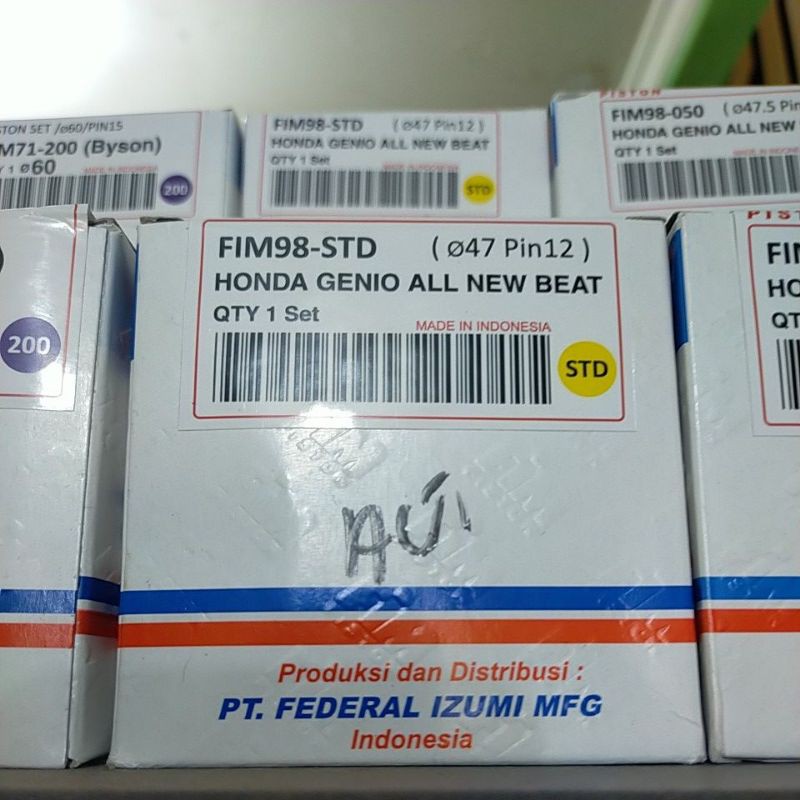 PISTON SEHER KIT SET FIM 98 UKURAN 47 47,5 48 48,5 49 MM PIN 12 HONDA GENIO BEAT ALL NEW ESP SCOOPY-OS STD ( 47 MM )
