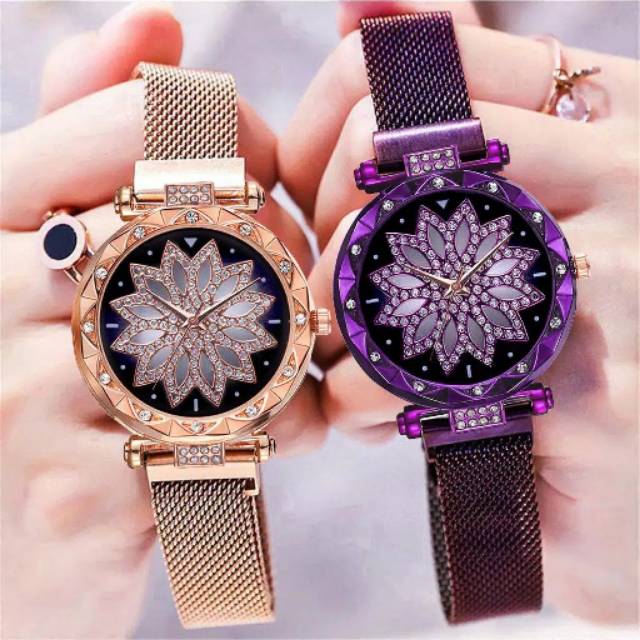 ✅[COD] Ready Stock！Jam Tangan Quartz Analog Motif Bunga dengan Strap Mesh Stainless Steel  W35